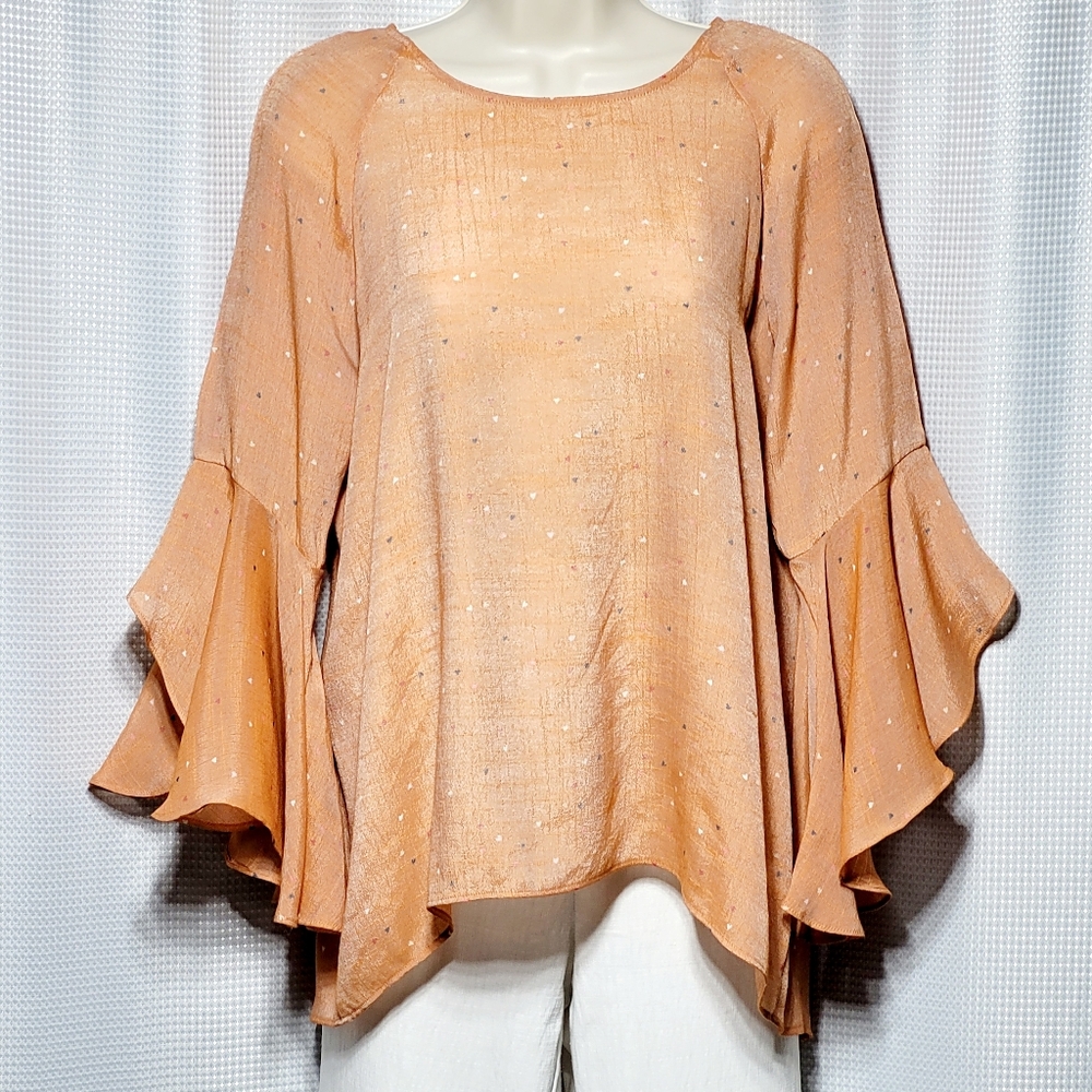 LC Lauren Conrad Cottagecore Bell Sleeve Heart Print Blouse Women's (S)